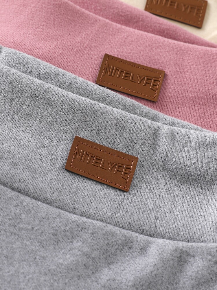 [Random 2 Sets] Girls' Autumn/Winter New Leather Patch Fashion Minimalist Comfortable Casual Knit Leggings, Fitted Base Layer, Basic Style For Home And Outdoor Wear, 2pcs - Multicolor - View 3