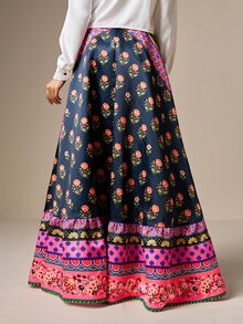 LOTSLUV Women's Ditsy Floral Maxi Skirt,High-Waisted A-Line,Flared Fit,Border Print,Romantic Elegant Skirt For Wedding,Birthday,Party,Vacation Outfits Women - Black - View 2