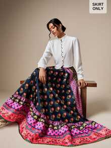 LOTSLUV Women's Ditsy Floral Maxi Skirt,High-Waisted A-Line,Flared Fit,Border Print,Romantic Elegant Skirt For Wedding,Birthday,Party,Vacation Outfits Women - Black - View 6