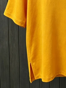 SHEIN Plus Size Women's Casual V-Neck Loose T-Shirt With Side Slit, Orange Yellow - Orange - View 5