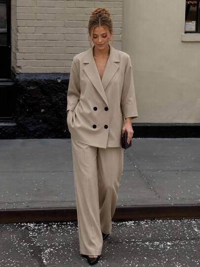 CLARA VERO Conjunto de traje oversize casual profesional de negocios color caqui para mujer, para oficina, verano y Día del Maestro