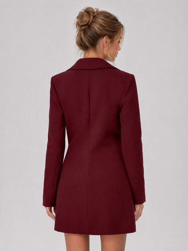 CLARA VERO Women Solid Color Tie Wrap Blazer Jackets Teachers' Day Dinner Office Burgundy Summer Smart Casual Elegant - Burgundy - View 2