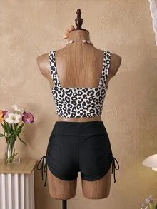 SHEIN Swim 2025 女士豹纹比基尼泳装套装，休闲海滩度假夏季 - 彩色 - 查看 2