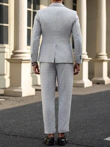 Manfinity Mode Conjunto de blazer de manga larga con botones delanteros de unicolor y pantalones con decoración de bolsillos - Gris - Ver 6