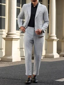 Manfinity Mode Conjunto de blazer de manga larga con botones delanteros de unicolor y pantalones con decoración de bolsillos - Gris - Ver 2