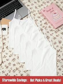 SHEIN 5pcs/Set Tween Girl Casual Cute Ballet Solid Color Comfortable Camisole Underwear Winter School Gymnastics All White - White - View 2