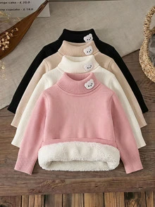 SHEIN Young Girl Young Girls Autumn Sweaters - Pink - View 2