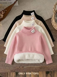 SHEIN Young Girl Young Girls Autumn Sweaters - Pink - View 1
