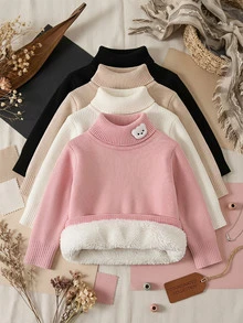 SHEIN Young Girl Young Girls Autumn Sweaters - Pink - View 10