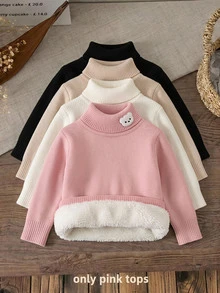 SHEIN Young Girl Young Girls Autumn Sweaters - Pink - View 4