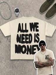 Neovey Men's Slogan Print Crew Neck Loose Casual Short Sleeve T-Shirt