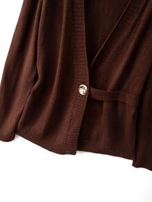 GlowEve CURVE Plus Button Detail Cardigan & Knit Skirt Winter - Coffee Brown - View 4