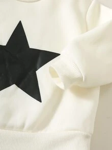 SHEIN 2件組嬰兒男孩女孩星星圖案針織軟綿圓領長袖套頭衛衣彈性腰長褲抓絨加厚款，適合秋冬 - 彩色 - 查看 6