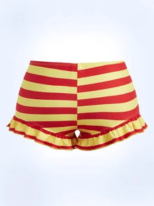 Y2Kool Maria Clara Maia Y2K撞色条纹荷叶边低腰修身短裤，女士休闲街头风，适合春夏派对、度假、日常穿着 - 彩色 - 查看 2
