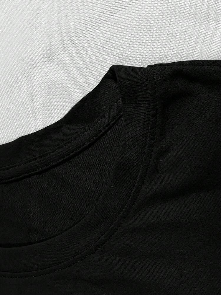 Neovey Men's Round Neck Short Sleeve T-Shirt, Fashionable For Summer Vacation Beach Purple And Black Streetwear - Black - View 6