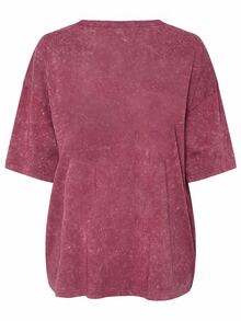 EMERY ROSE Plus Size Women Heart Pattern Print Casual Loose Mid-Length Short Sleeve Round Neck T-Shirt - Dusty Pink - View 2