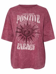 EMERY ROSE Plus Size Women Heart Pattern Print Casual Loose Mid-Length Short Sleeve Round Neck T-Shirt - Dusty Pink - View 5