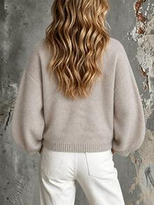 LUMIGAL Women's Fall/Winter Crew-Neck Loose-Fitting Pullover Sweater, With Bow Decoration, Suitable For Daily Wear And For Casual Outings. - Khaki - View 3