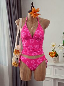Swim Mod 女士印花露背吊带背心式泳衣上装和三角泳裤两件套 - 彩色 - 查看 3