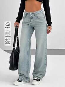 RiviMae Light Washed High Waist Straight Fit Jean - أزرق داكن - مشاهدة 3