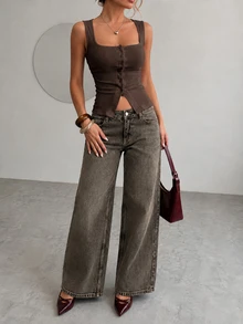 RiviMae Women's Pocketed Wide Leg Loose Casual Versatile Jeans - Medium Wash - View 1