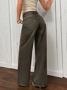 RiviMae Women's Pocketed Wide Leg Loose Casual Versatile Jeans - Medium Wash - View 2