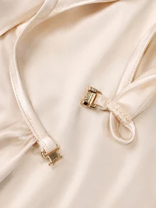 Zerodot Gaun Mini Slip Satin Krem Wanita dengan Punggung Terbuka untuk Pesta, Acara Keluar Rumah, Musim Gugur, dan Pra-Musim Gugur - Aprikot - View 8