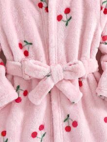 SHEIN Baju Santai Kasual Bayi Perempuan Rajut Warna Polos Motif Ceri dengan Tudung dan Bulu Imitasi, Cocok untuk Musim Gugur dan Musim Dingin - MultiWarna - View 7