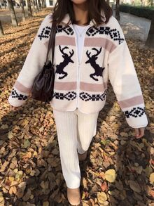 Comfortcana Women's Christmas Pattern Zipper Jacket - Multicolor - View 1
