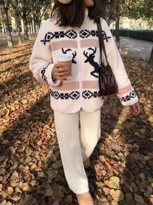 Comfortcana Women's Christmas Pattern Zipper Jacket - Multicolor - View 4