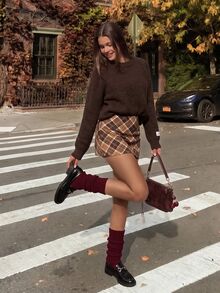 Comfortcana Women's Plaid Lined Skirt, Versatile For Autumn/Winter 2000s Style - Brown - View 5