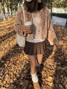 Comfortcana 女款純色長袖休閒毛茸茸外套 秋冬款 - 卡其色 - 查看 8