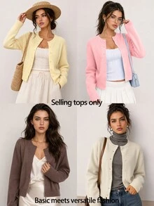 SHEIN BASICS Solid Button Front Cardigan - Baby Pink - View 9