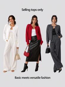 SHEIN BASICS Women's Minimalist Vintage Single-Breasted Long Sleeve Knit Cardigan - White - View 8