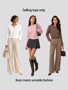 SHEIN BASICS Women's Minimalist Vintage Single-Breasted Long Sleeve Knit Cardigan - White - View 6