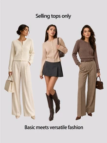 SHEIN BASICS Women's Minimalist Vintage Single-Breasted Long Sleeve Knit Cardigan - Khaki - View 11