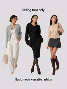 SHEIN BASICS Women's Minimalist Vintage Single-Breasted Long Sleeve Knit Cardigan - Khaki - View 8