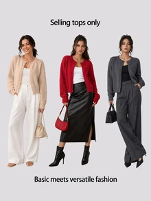 SHEIN BASICS Women's Minimalist Vintage Single-Breasted Long Sleeve Knit Cardigan - Khaki - View 10