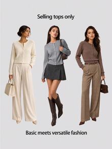SHEIN BASICS Women's Autumn/Winter Casual Solid Color Cardigan Office Business Light Grey - Dark Grey - View 12