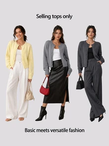 SHEIN BASICS Women's Autumn/Winter Casual Solid Color Cardigan Office Business Light Grey - Dark Grey - View 11
