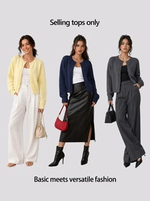 SHEIN BASICS Women's Casual All-Match Versatile Solid Color Cardigan Teachers' Day Office Teacher School Navy Blue Autumn - Navy Blue - View 11