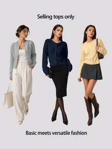 SHEIN BASICS Women's Casual All-Match Versatile Solid Color Cardigan Teachers' Day Office Teacher School Navy Blue Autumn - Navy Blue - View 9
