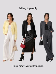 SHEIN BASICS Women's Solid Color Casual Versatile Daily Wear Long Sleeve Cardigan School Teacher Black Autumn Office Everyday School - Black - View 11