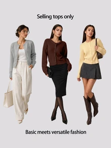 SHEIN BASICS Women's Autumn/Winter Casual French Solid Color Cardigan Teachers' Day Office Teacher Coffee Brown - Coffee Brown - View 9