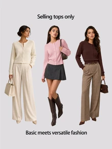 SHEIN BASICS Women's Autumn/Winter Casual French Solid Color Cardigan Teachers' Day Office Teacher Coffee Brown - Coffee Brown - View 12