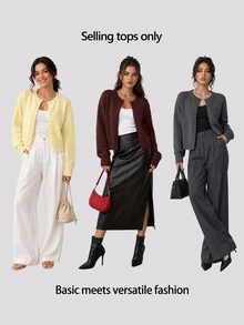 SHEIN BASICS Women's Autumn/Winter Casual French Solid Color Cardigan Teachers' Day Office Teacher Coffee Brown - Coffee Brown - View 11