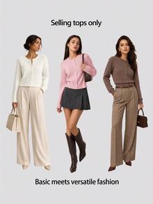 SHEIN BASICS 女款純色單排扣休閒百搭長袖開襟衫 米白色 秋季 日常外出 商務辦公 早午餐 教師節 - 杏色 - 查看 9
