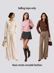 SHEIN BASICS Women's Solid Color Long Sleeve Single-Breasted Knit Cardigan Brunch School Coffee Brown Autumn Casual Teachers' Day Business Office - Coffee Brown - View 7