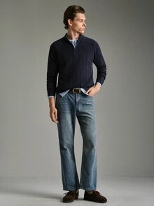 Calmiston Men's Minimalist Versatile Ribbed Long Sleeve Sweater For Daily Wear Old Money Couple Matching Outfit - Multicolor - View 5