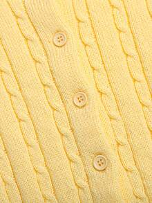 SHEIN Kids Tween Girl Casual Solid Yellow Logo EMB Cardigan For Fall/Winter, Back To School, Preppy Style - Yellow - View 6